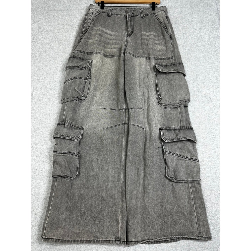 Super Baggy Wide Leg Cargo Jeans Mens 32x31 Faded Grey Streetwear Denim